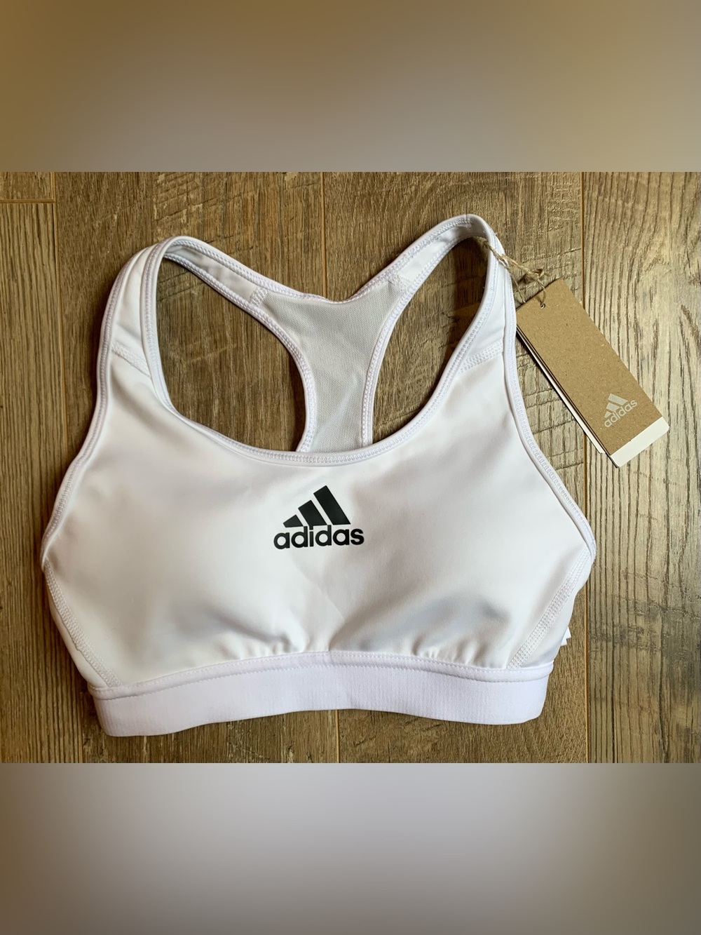 adidas White Racerback Sports Bra with Black Logo NWT - S - Picture 5 of 8